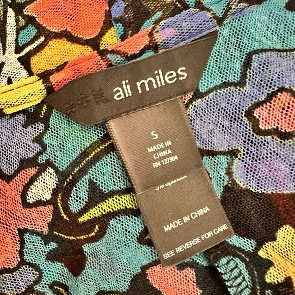 Ali Miles Floral Mesh Wearable Art Cardigan Jacket SMALL Colorful Abstract Retro - Picture 6 of 7
